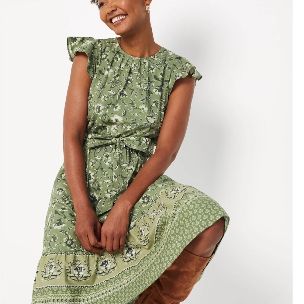 Time and Tru Green Flutter Sleeve Sundress